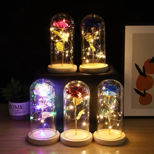 Enchanted Eternal Rose Lamp – Preserved Galaxy Flower in LED Glass Dome