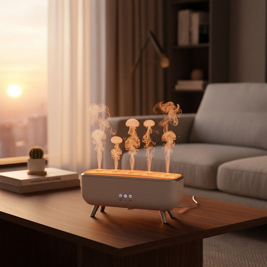 Dynamic Jellyfish Flame Diffuser – Sound-Activated 3D Smoke Ring Humidifier