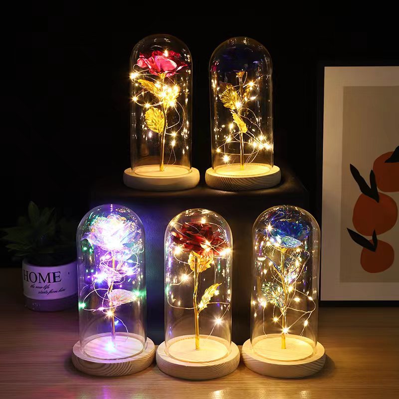 Enchanted Eternal Rose Lamp – Preserved Galaxy Flower in LED Glass Dome