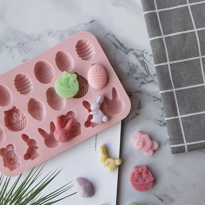 18-Cavity Easter Silicone Mold – Bunny & Egg Shapes for Chocolate, Candy, and Soap