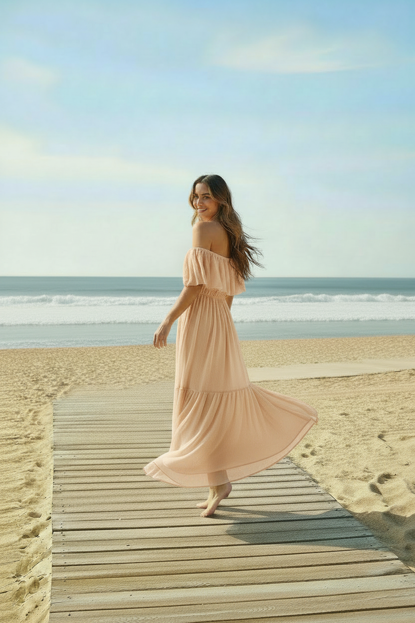 Ethereal Muse | Bohemian Off-Shoulder Ruffle Maxi Dress