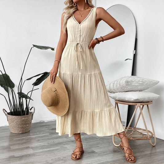 Elysian Sand | Textured Sleeveless Tiered Resort Maxi