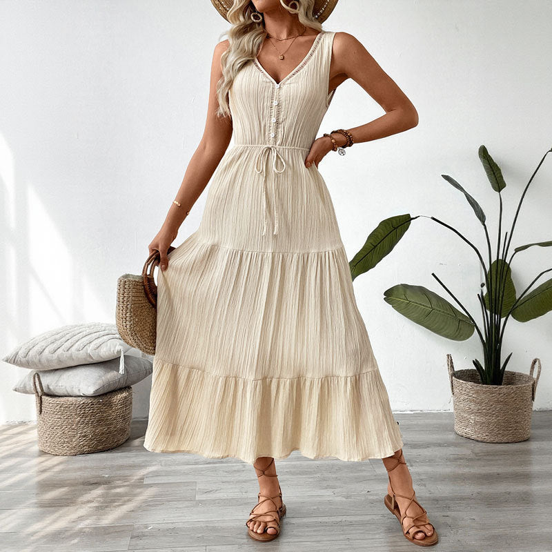 Elysian Sand | Textured Sleeveless Tiered Resort Maxi