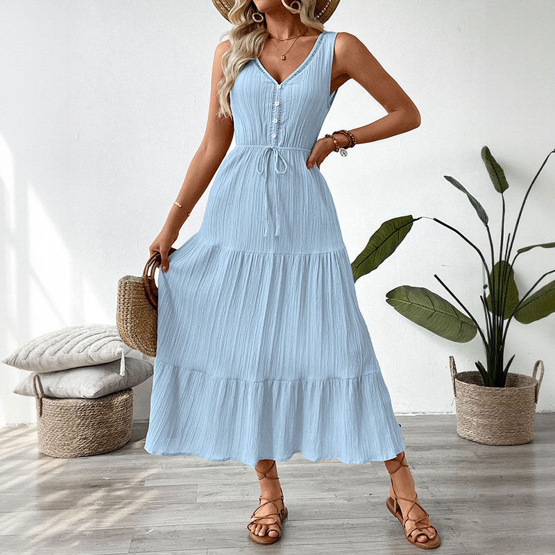 Elysian Sand | Textured Sleeveless Tiered Resort Maxi
