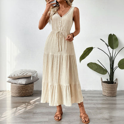 Elysian Sand | Textured Sleeveless Tiered Resort Maxi