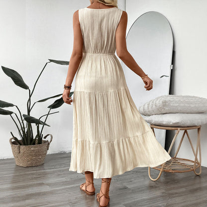 Elysian Sand | Textured Sleeveless Tiered Resort Maxi
