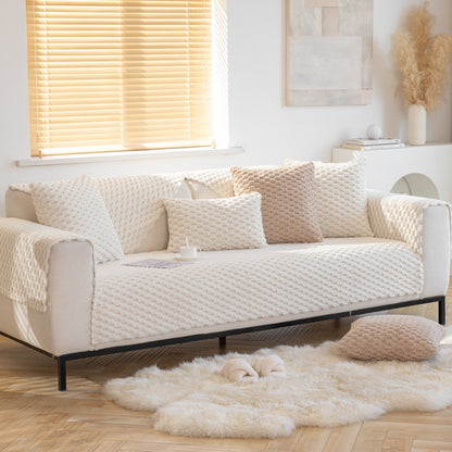 Luxury 3D Honeycomb Plush Sofa Cushion – Non-Slip Thickened Winter Couch Protector