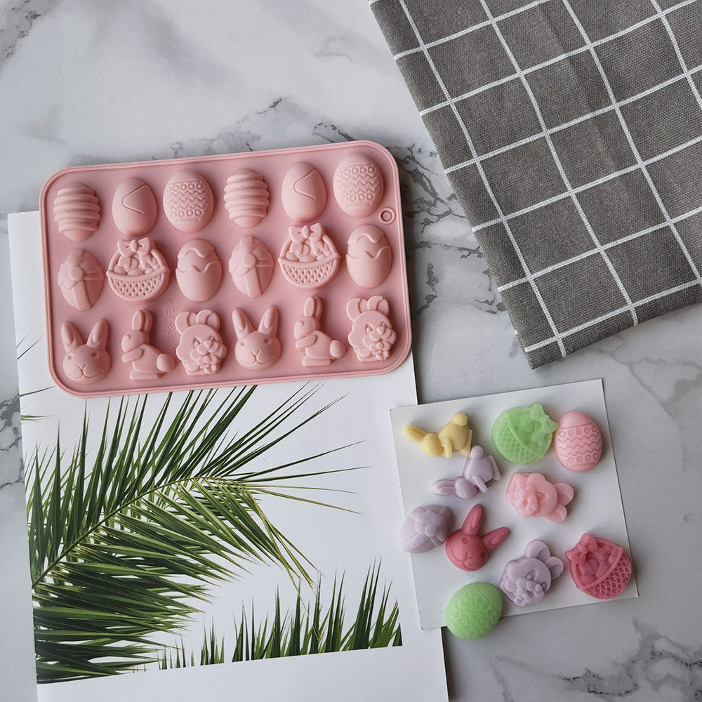 18-Cavity Easter Silicone Mold – Bunny & Egg Shapes for Chocolate, Candy, and Soap