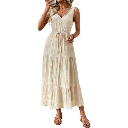 Elysian Sand | Textured Sleeveless Tiered Resort Maxi