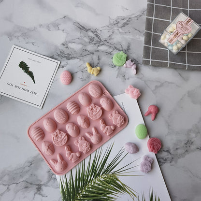 18-Cavity Easter Silicone Mold – Bunny & Egg Shapes for Chocolate, Candy, and Soap