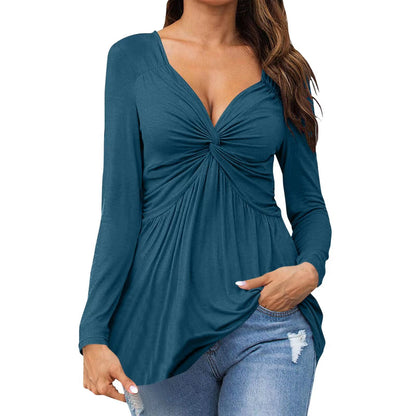 The Sculpted Muse | Front-Knot V-Neck Long Sleeve Peplum Top