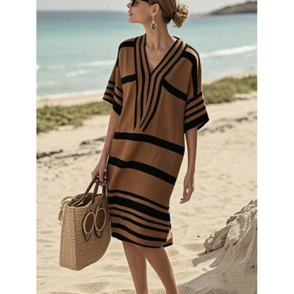 Santorini Escape | Geometric Embroidered V-Neck Resort Midi Dress