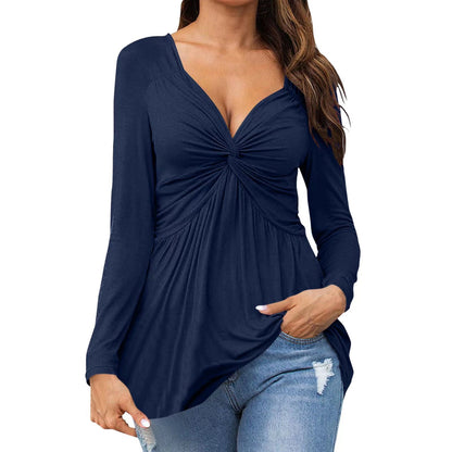 The Sculpted Muse | Front-Knot V-Neck Long Sleeve Peplum Top