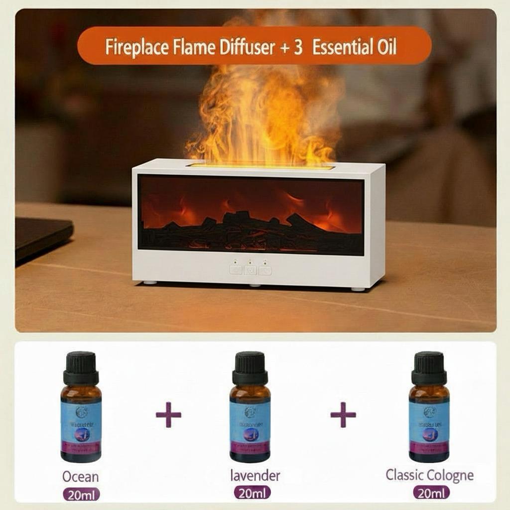 Serene Hearth | 3D Flame Simulation Aroma Diffuser & Humidifier