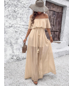 Ethereal Muse | Bohemian Off-Shoulder Ruffle Maxi Dress